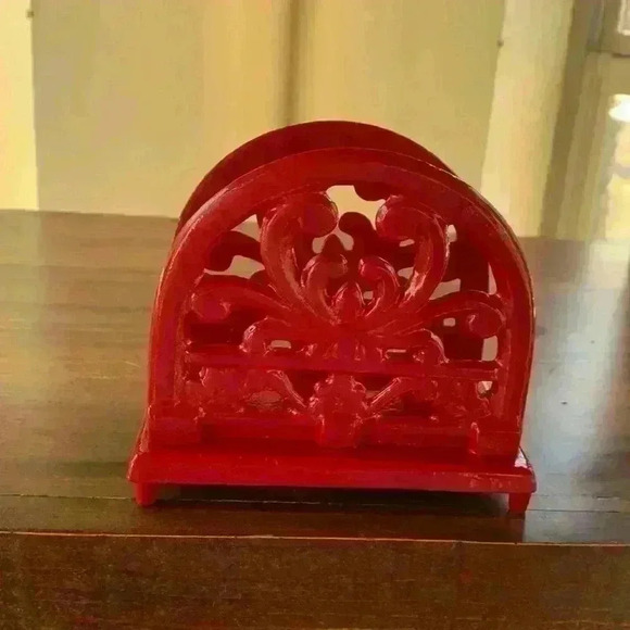 Vintage Cast Iron Red Napkin Holder..Scroll Design - Picture 1 of 6